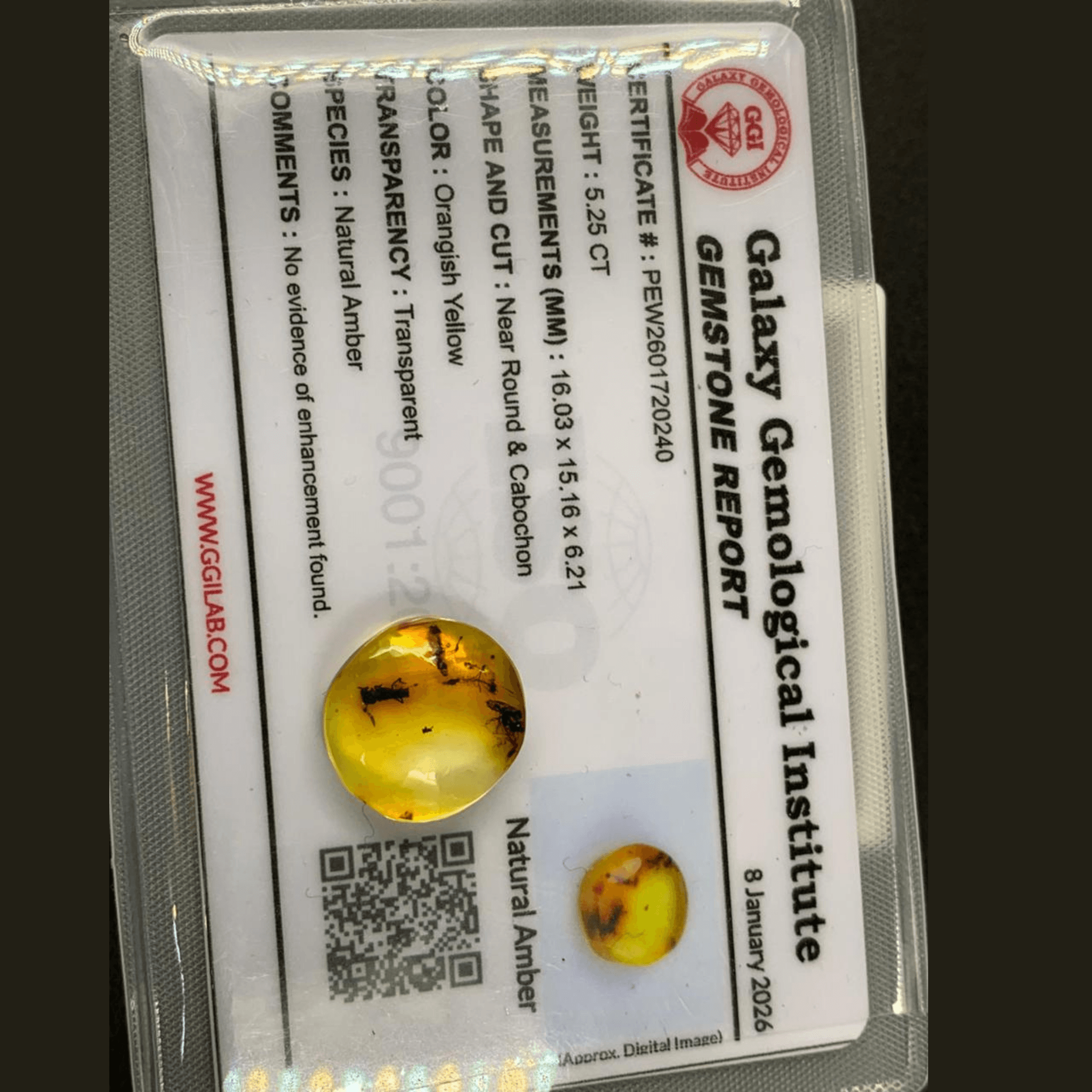 Certified Natural Amber Ring | Unique 5.25 Carat Gem