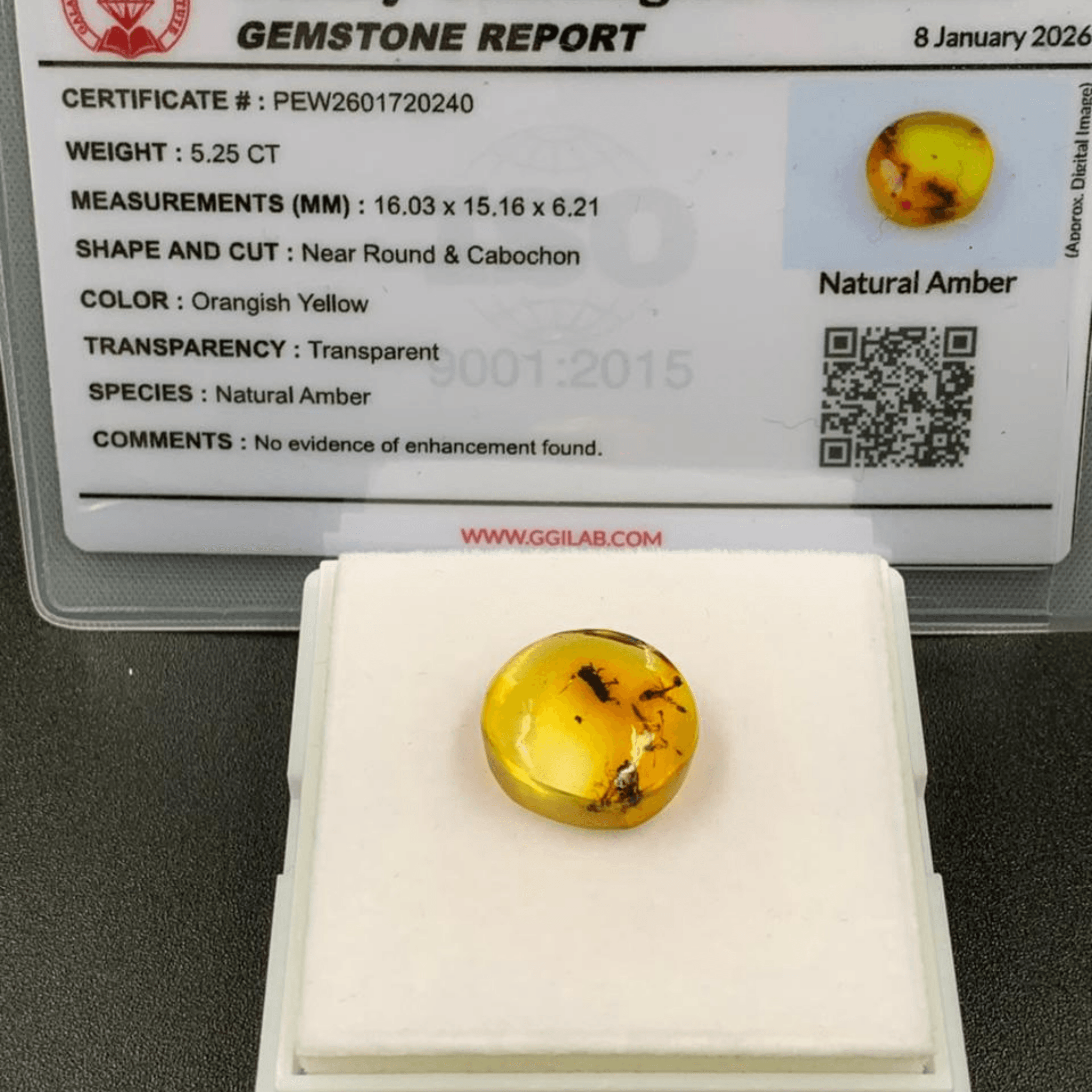 Certified Natural Amber Ring | Unique 5.25 Carat Gem
